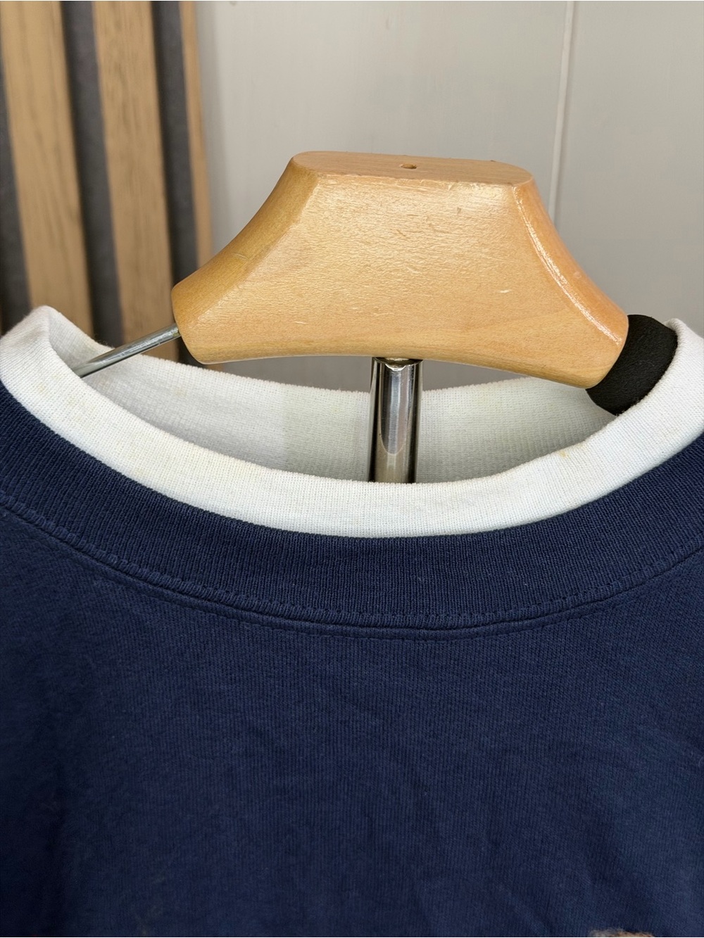 Embroidered Navy Crewneck Sweatshirt with Heart Accent - Women's - Picture 4 of 6
